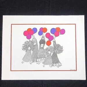 Julie Corsover Children's Prints "Flying Balloons"  - Vintage 1973 Unframed: New